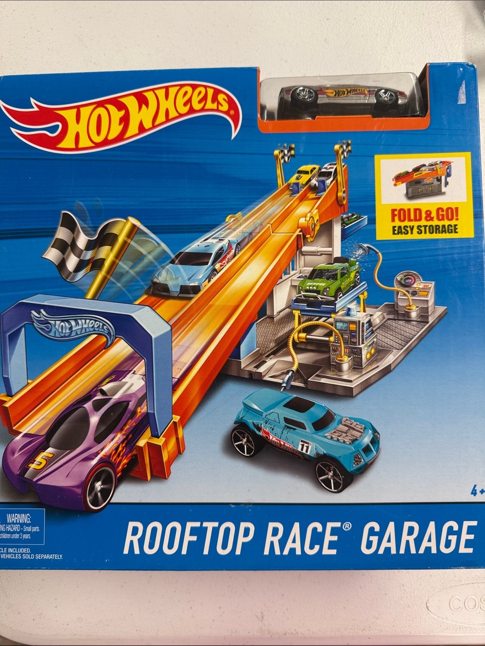 Hot wheels Rooftop Race Garage Playset - Orange Track, Blue Car